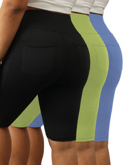 Women's Oversized Bicycle Shorts with Pockets, High Waist, Hip Lifting, 3 Pack