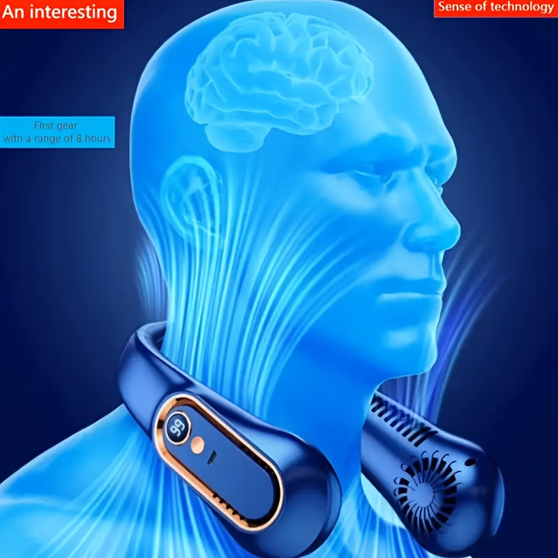 Bladeless Hanging Neck Fan USB Rechargeable 5 Speeds Digital Display Portable Outdoor Sports