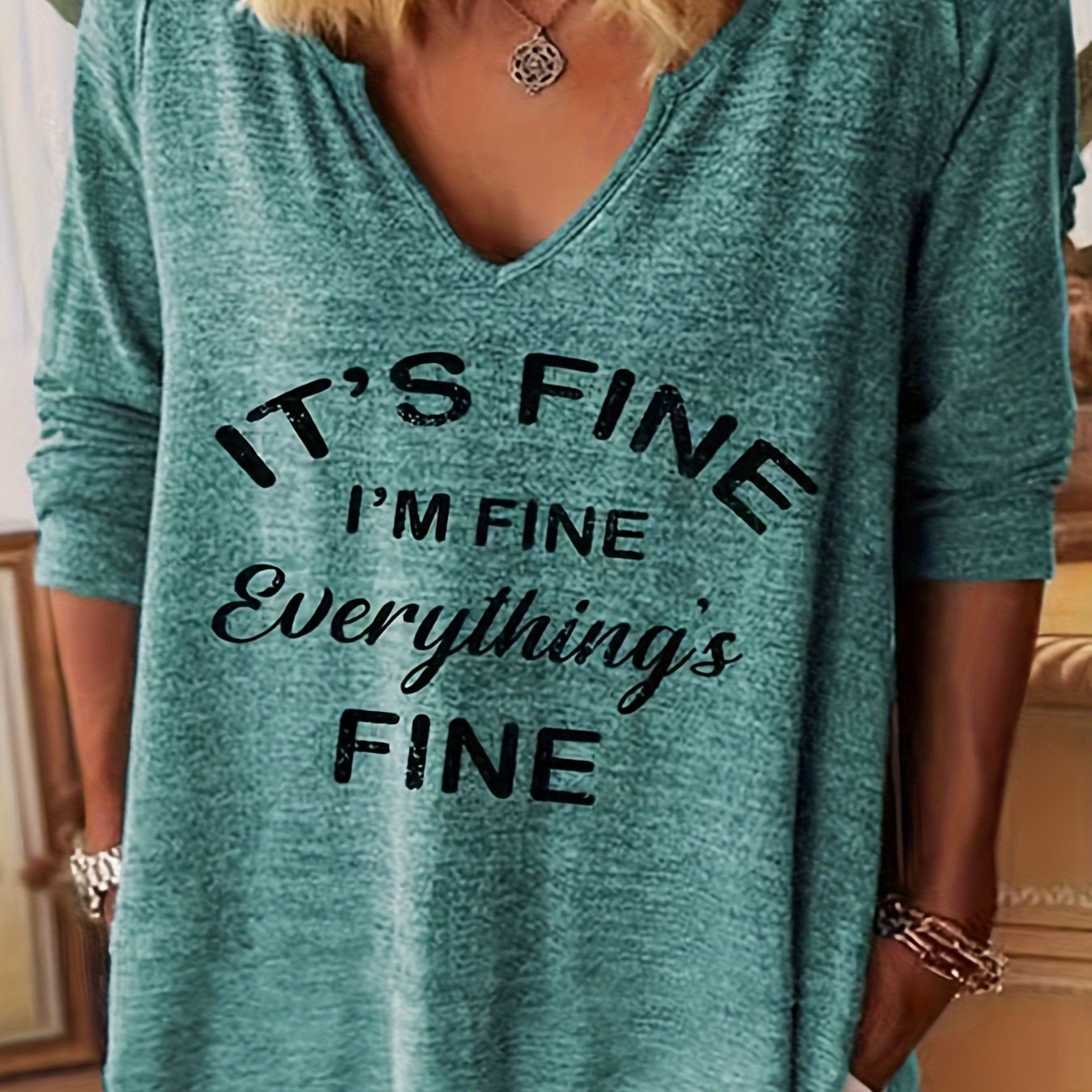 Plus Size V-Neck T-Shirt Long Sleeve Casual Spring Fall Women