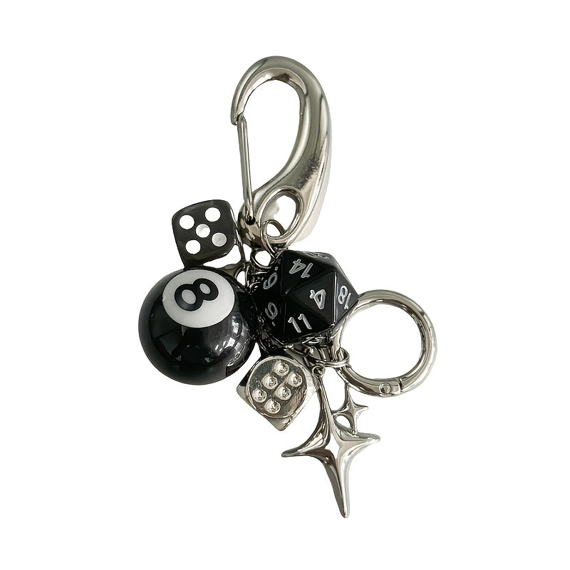 Handmade Pendant with Star Dice and Black Eight Ball Design for Bags Keychains and Car Ornaments