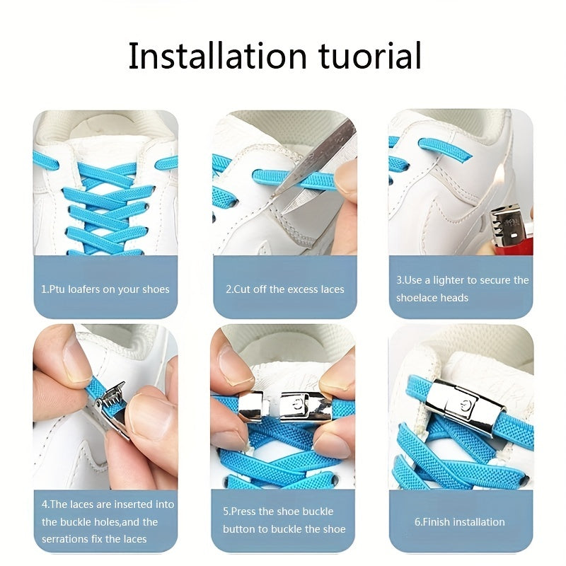 Unisex Elastic No Tie Shoelaces Set Widened Flat Dress Shoe Laces