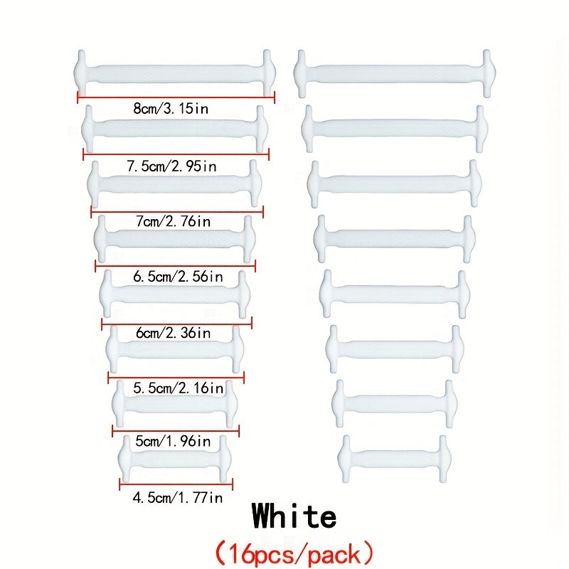 16PCS Elastic Silicone No-Tie Shoelaces with Clips for Sneakers and Athletic Shoes