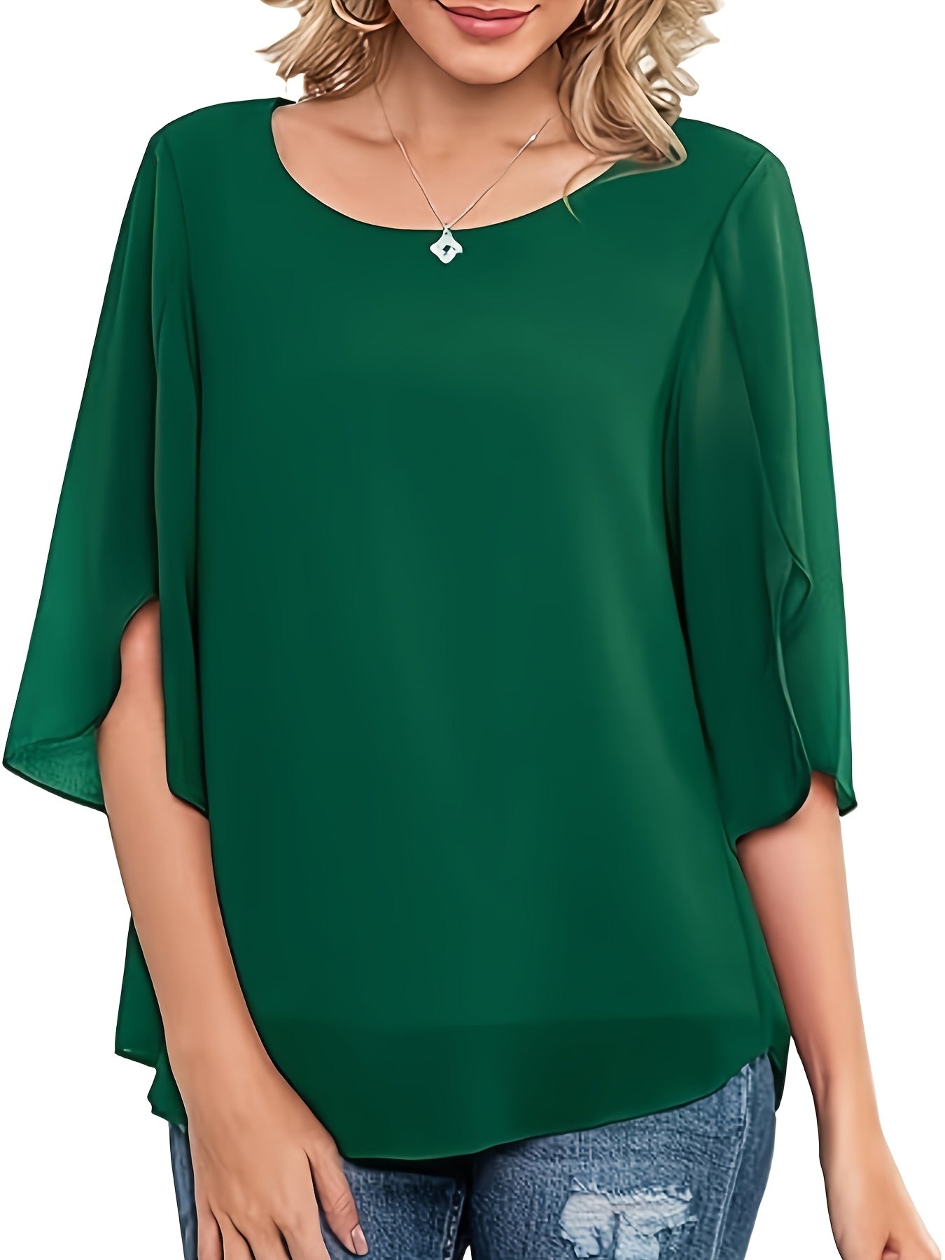 Plus Size Women's Chiffon Blouse Lightweight Short Sleeve Casual Formal Top