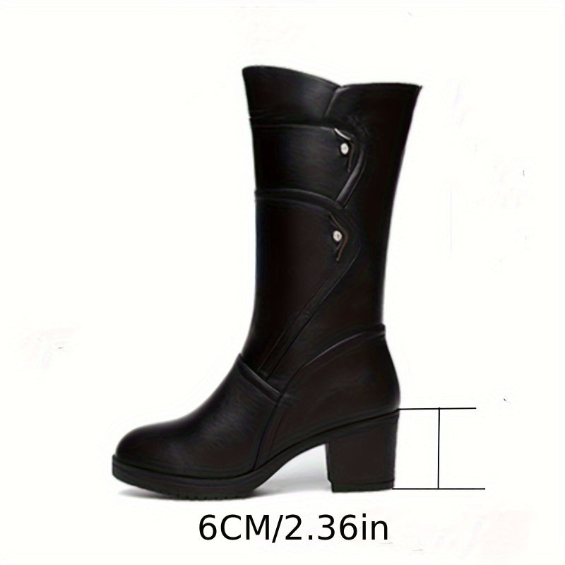 Women's Faux Leather Knee-High Winter Boots with Fleece Lining