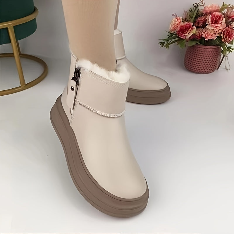 Women's Winter Snow Boots Waterproof Platform Heel Zipper Closure
