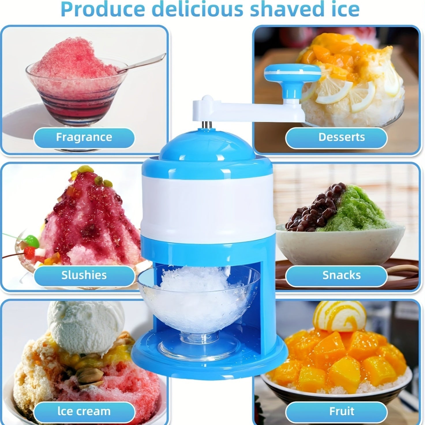 Dual-use manual ice crusher snow maker food-grade plastic portable outdoor camping picnic drinks
