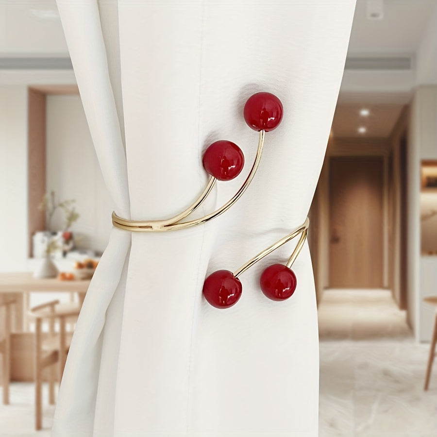 Red Faux Pearl Curtain Tieback Alloy Easy-to-Use No Drilling Bedroom Living Room Decor