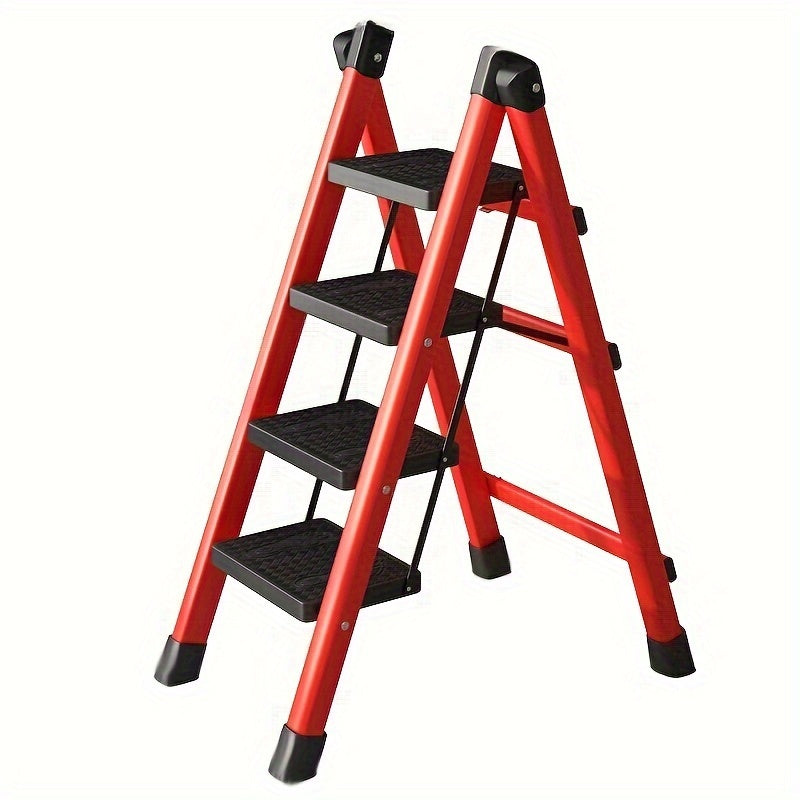 Red 4-Step Folding Ladder Stool with Wide Non-Slip Pedals Lightweight and Portable