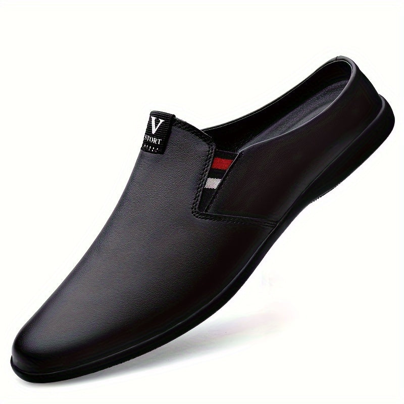 Men's Summer Slip-On Mules with Breathable Split Leather Upper Non-Slip Rubber Sole