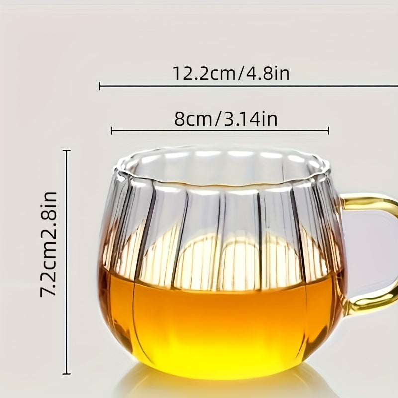 380ml Heat-Resistant Glass Coffee Mug with Handle Clear Vertical Striped Design for Hot Beverages