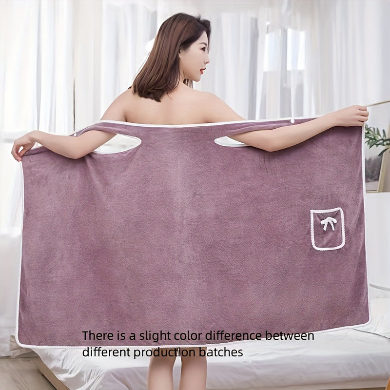 Women Coral Velvet Bath Towel Skirt Quick-Drying Super Absorbent Bowknot Design