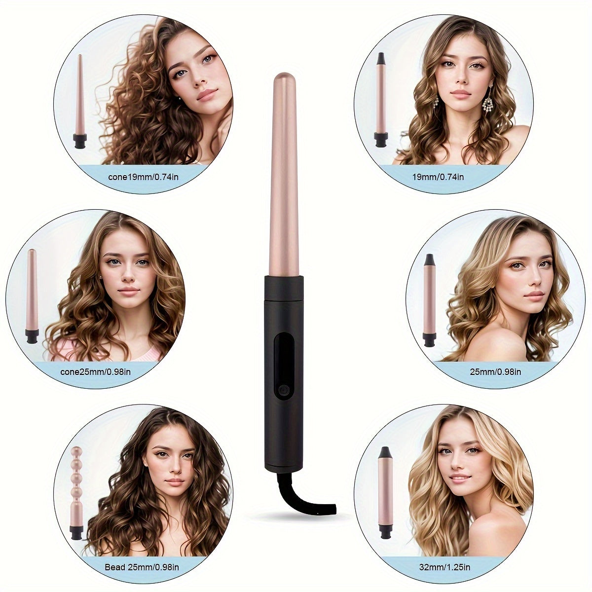 6 ta keramika quvur bilan 6-in-1 professional curling wand, tez isitish uchun