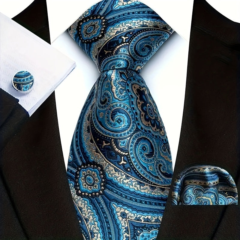 Men's Necktie Set with Cufflinks, Striped Fashion for Business and Parties