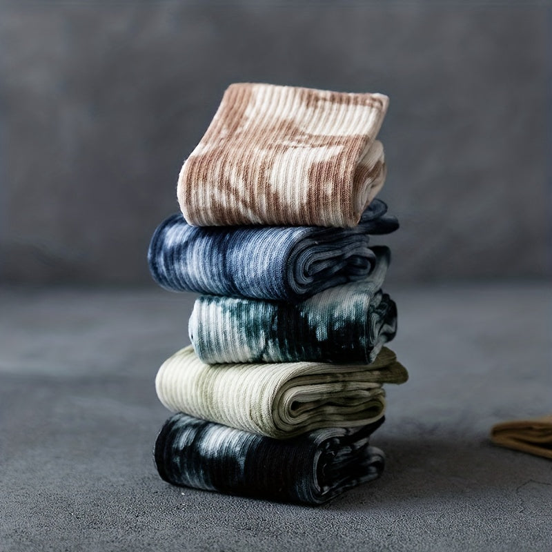 Men's Tie Dye Socks Set of 3 Trendy Street Skateboarding Hip-Hop Style Cotton Blend