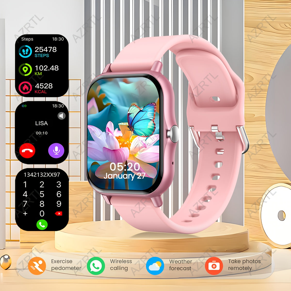1.83-Inch Full Touch Screen Smartwatch with Call Message Pedometer Sports Modes Compatible with IOS Android