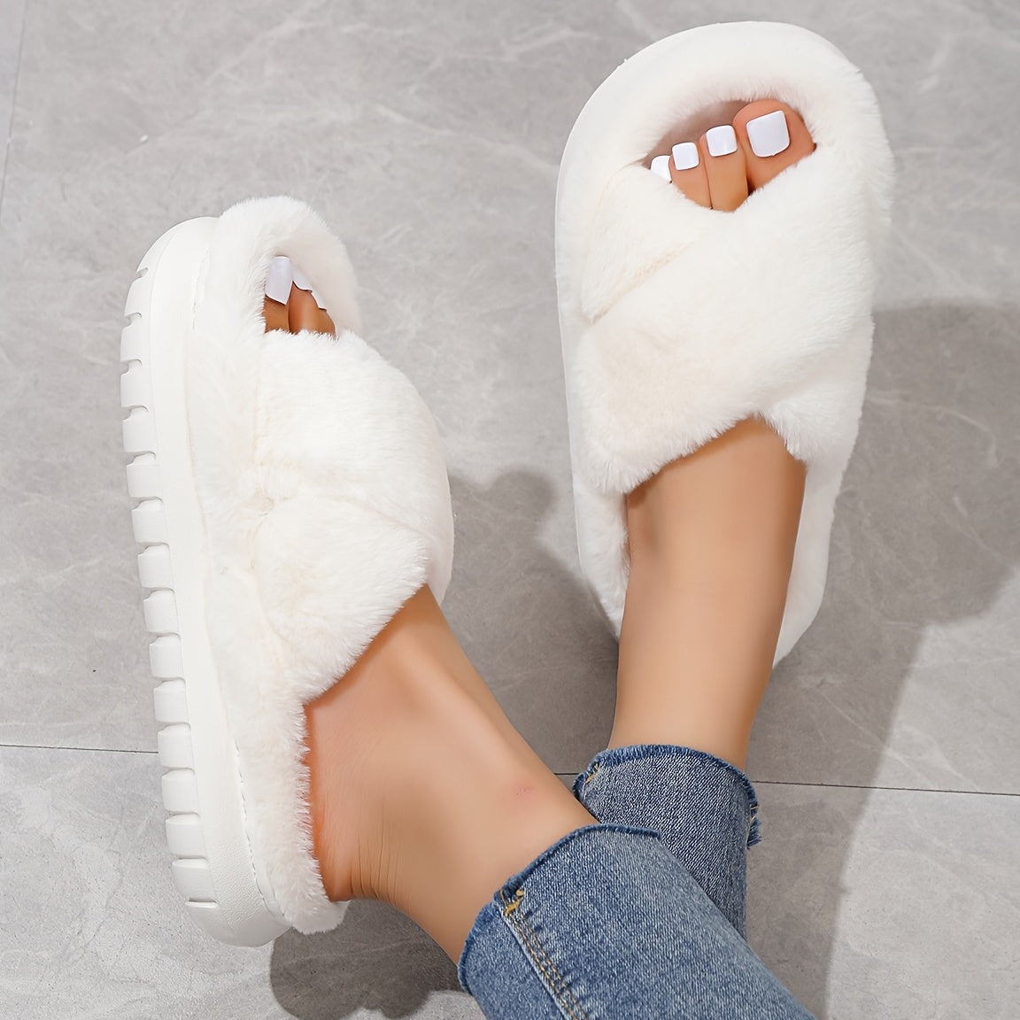 Women's Faux Fur Slippers with EVA Sole Indoor House Shoes
