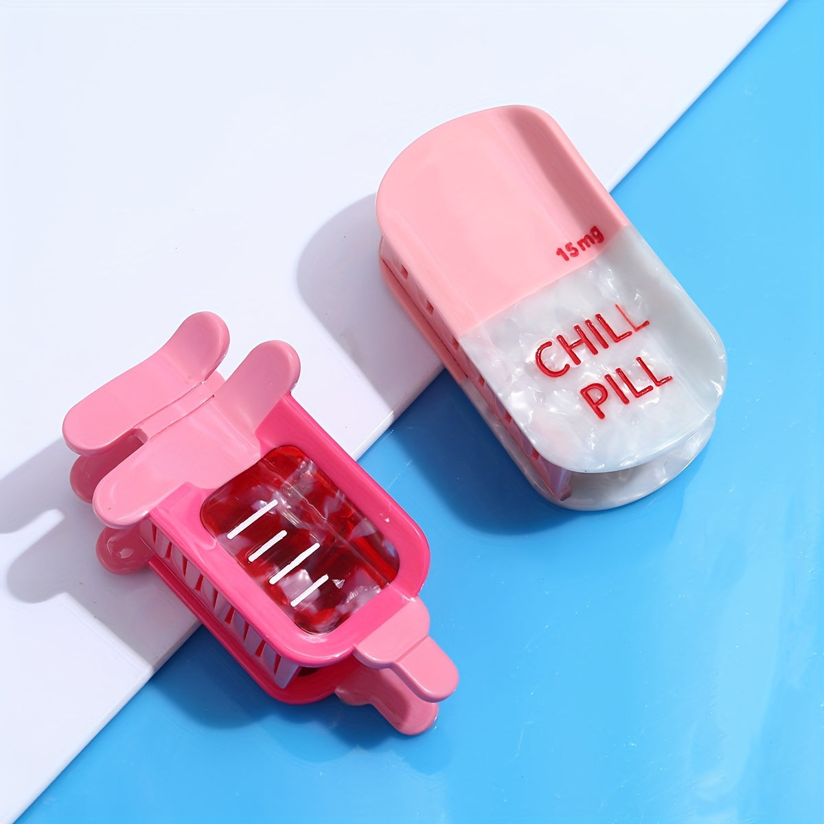 Single Piece Nurse Themed Hair Clip for Medical Professionals Stylish Acetic Acid Oval Claw with Blood Bag Syringe and Chill Pill Design