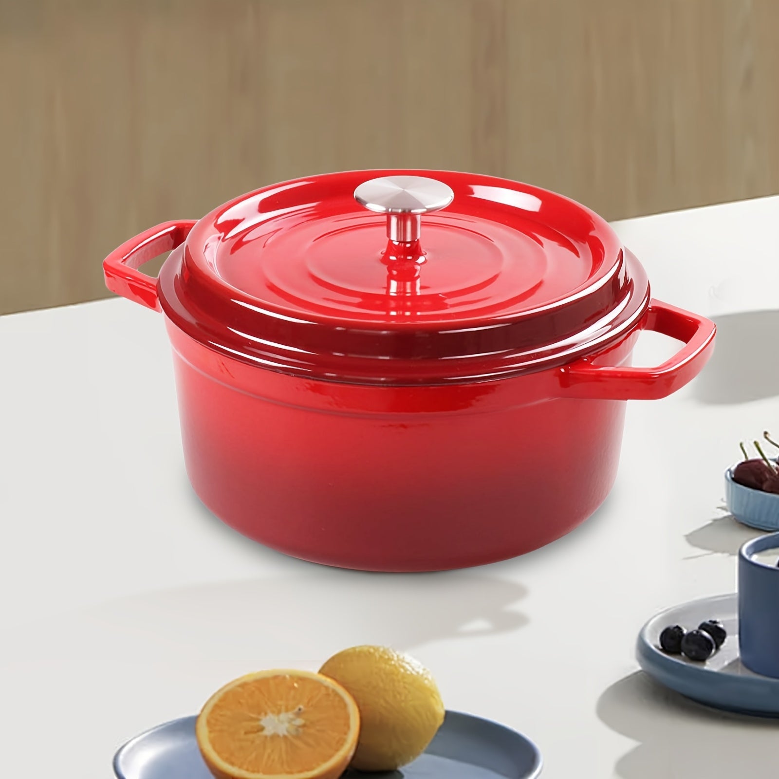 Durable Red 24cm Non-Stick Enamel Cast Iron Stew Pot for Stewing and Boiling
