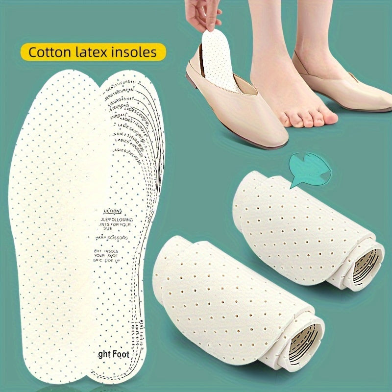 Mens Womens Cotton Latex Insoles Breathable Punched Design Size 36-46