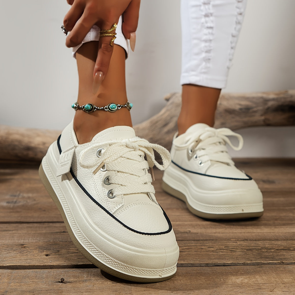 Women's Casual Sneakers Non-Slip TPU Sole Lace-Up Round Toe All-Season