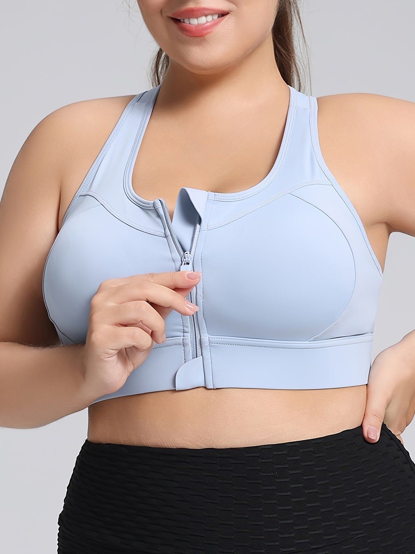 Спортивный бюстгальтер больших размеров с высокой поддержкой и молнией, перекрестная спина, черный