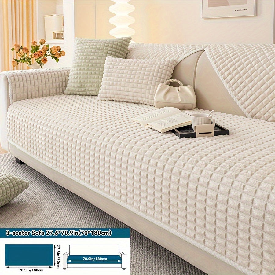 Plaid plush divan qoplamasi, sirpanmas dizayn bilan, hayvonlar uchun va barcha mavsumlar uchun mukammal. Turli xil mebellar uchun mos keladi.