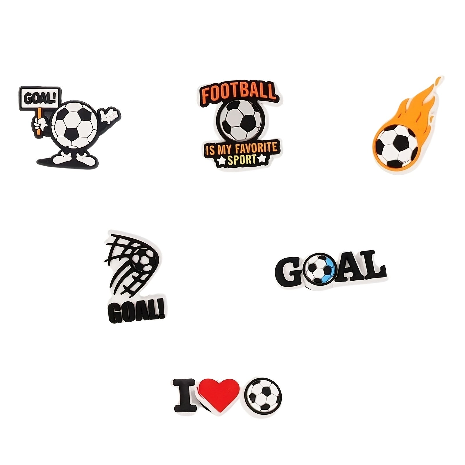 Unisex PVC Football Shoe Charms 6-Pack Soccer Ball Goal Designs