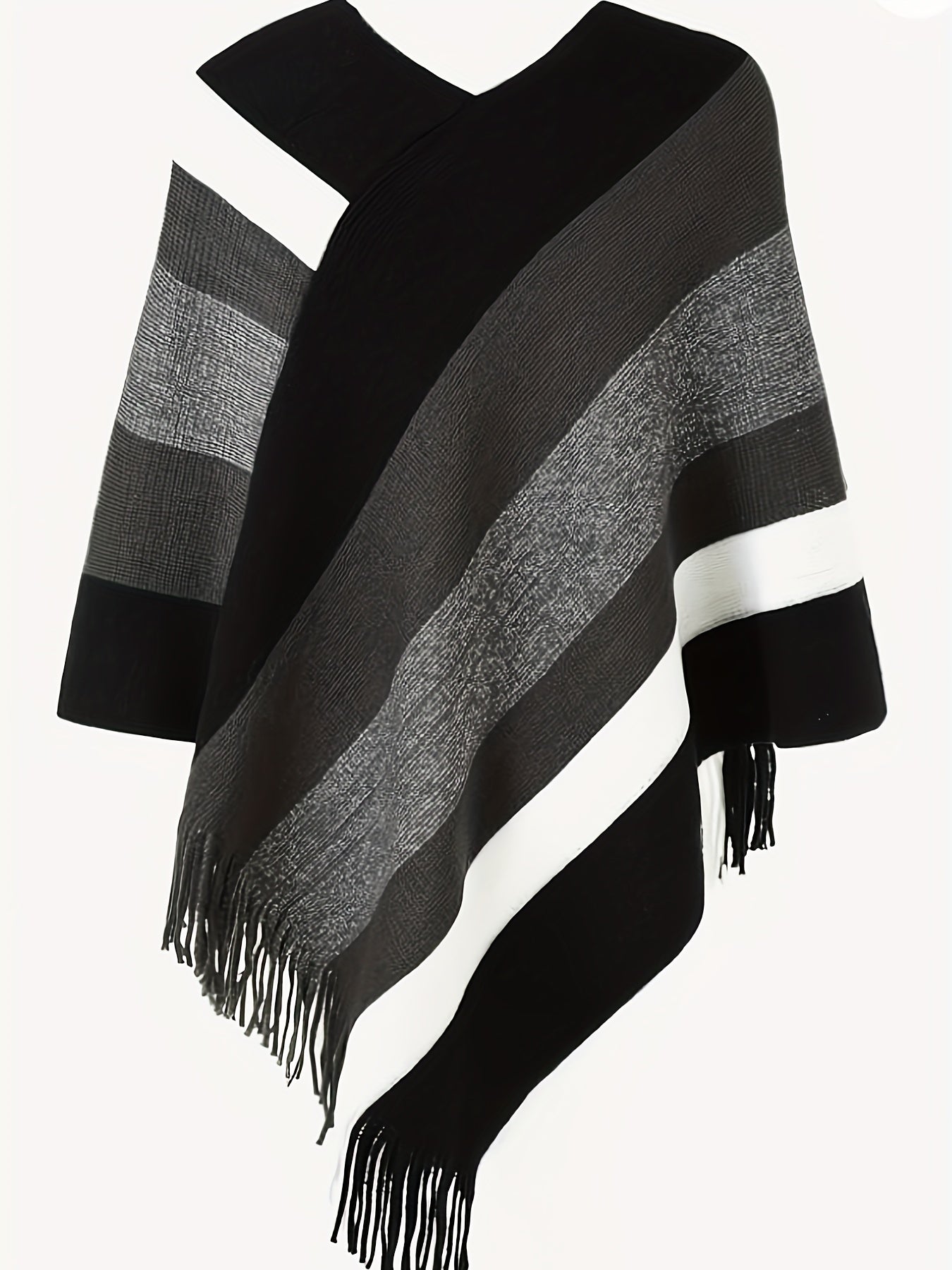 Women's Plus Size V-Neck Striped Knit Pullover Oversized Sweater Warm Wool Blend