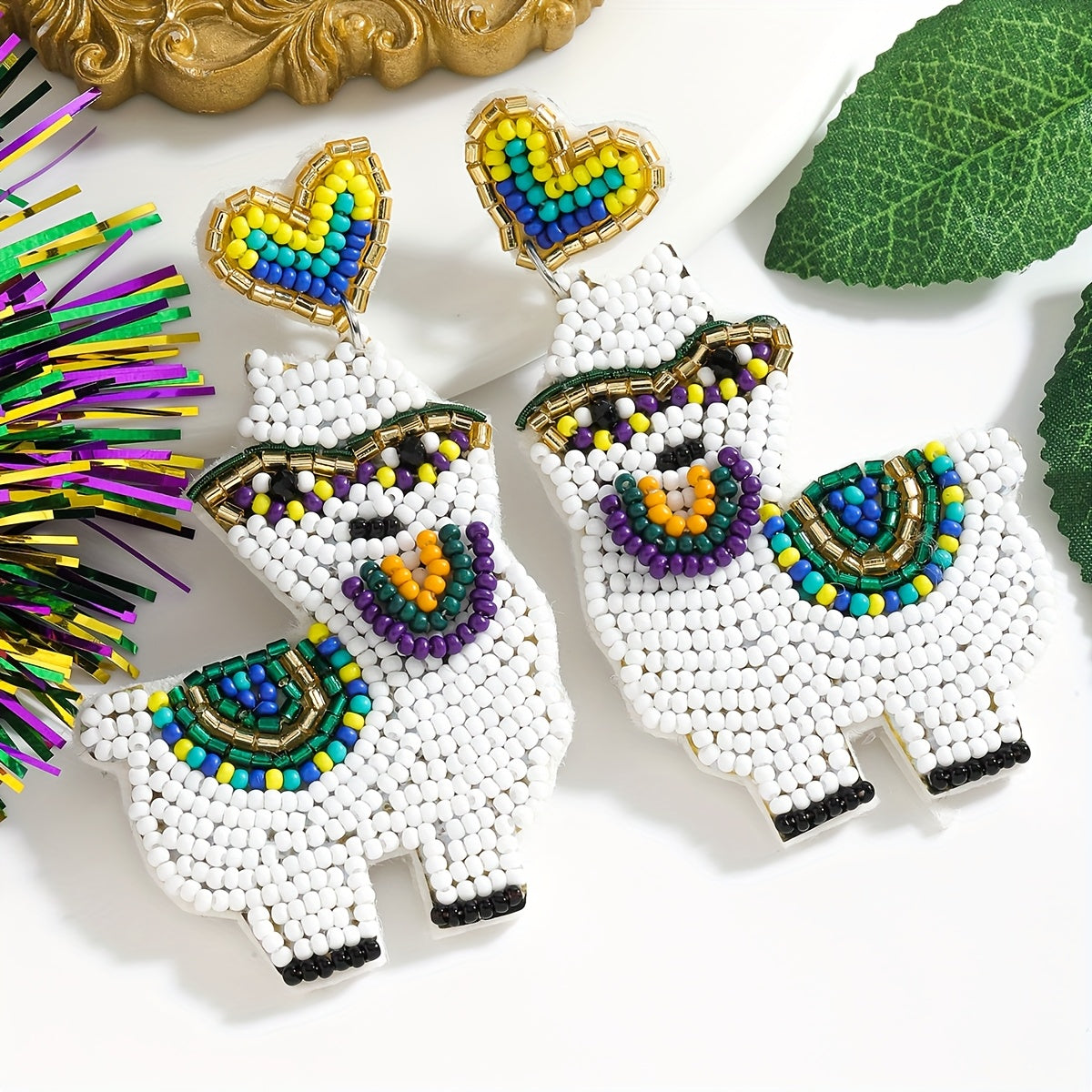 Pendientes de corazón con abalorios boho para mujer con poste de aleación de zinc