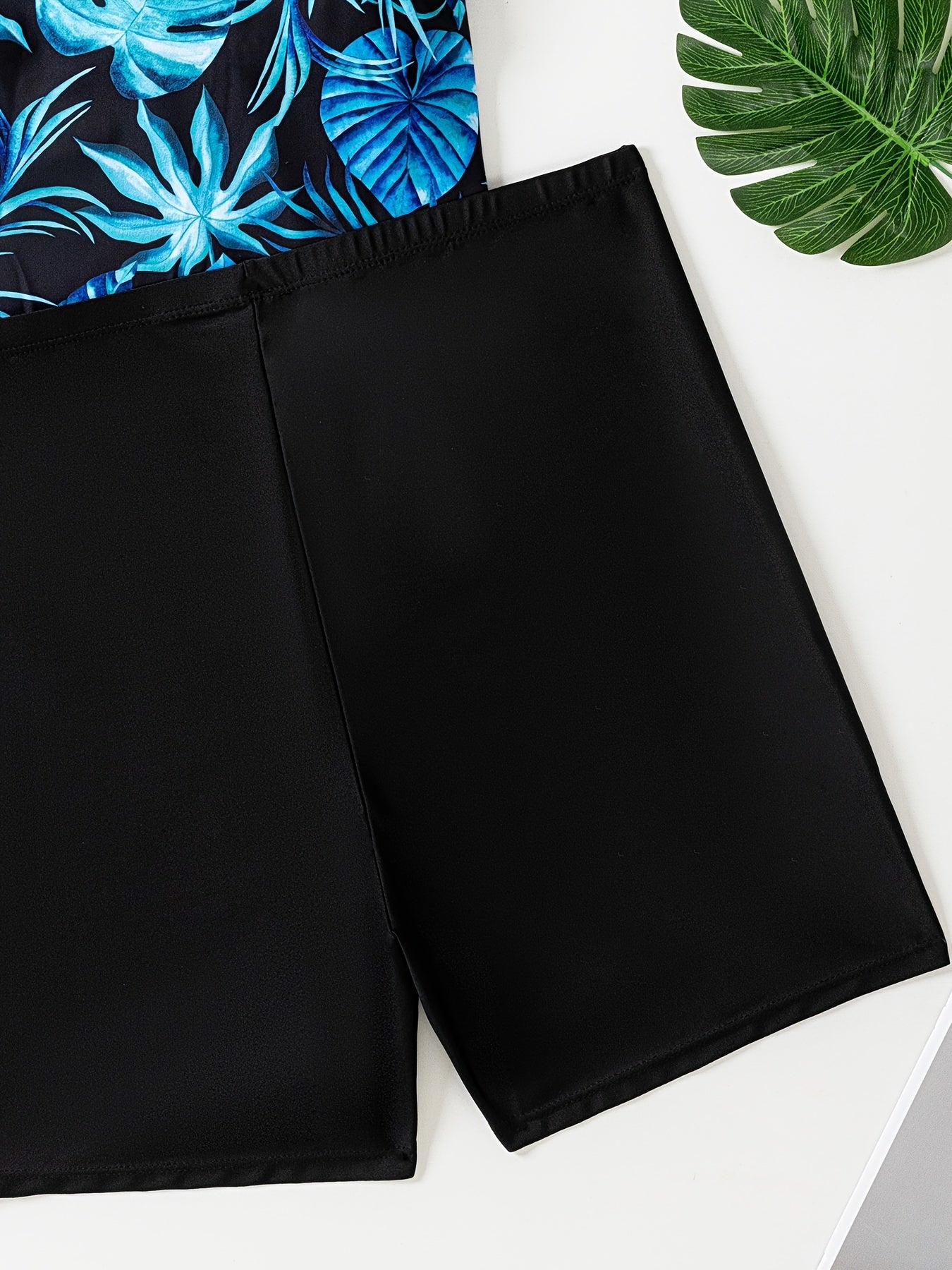 Плюс-Размер Цветочный Купальник двухчастный для женщин с короткими рукавами и шортами