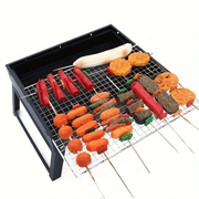 Sayohat va pikniklar uchun yog'och tutqichli portativ bukadigan BBQ grill po'lat tarmoq