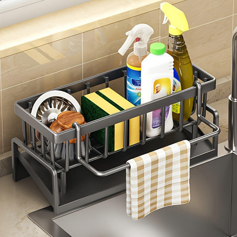 Metal Kitchen Sink Organizer with Drainage Basket and Cup Holder