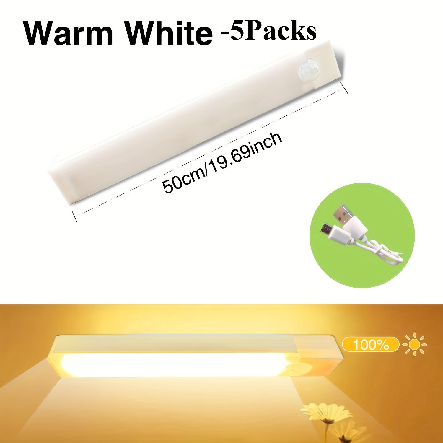 5 Pack LED Motion Sensor Lights with USB Rechargeable Batteries for Wireless Under Cabinet, Hallway, Kitchen, Stairs, Wardrobe