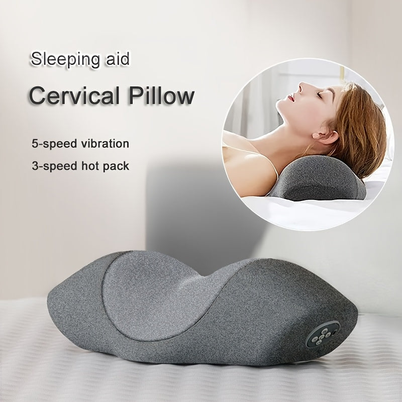 Ergonomic Cervical Pillow with Heated Spine Massager Vibration Neck Support for Deep Relaxation