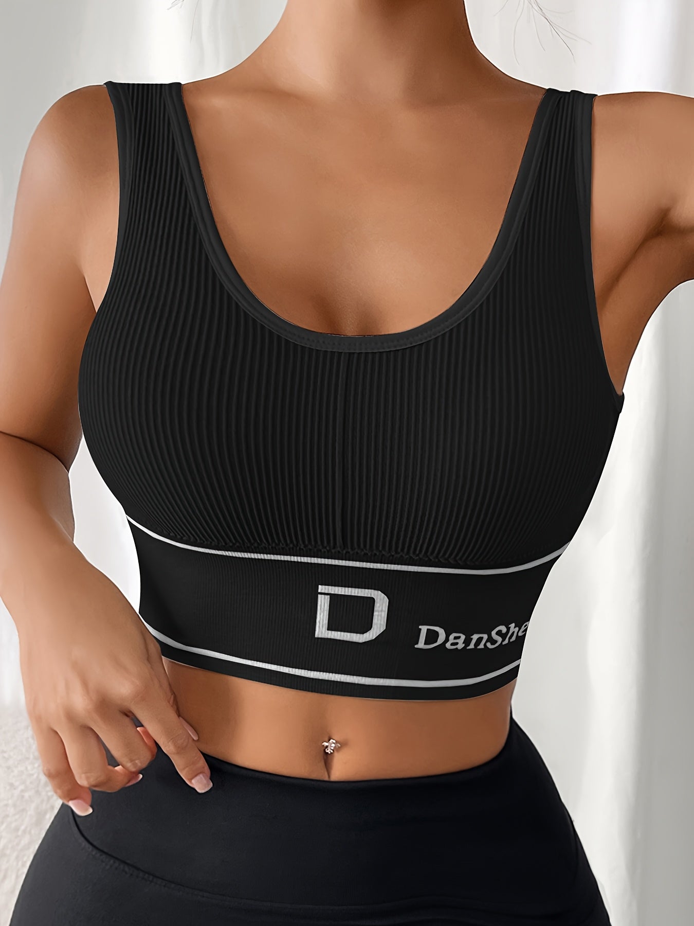 Women's Plus Size Padded Sports Bras No Underwire High-Impact Yoga Running Black Grey