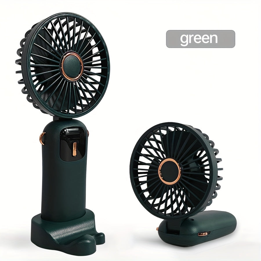 Portable Handheld Fan with Phone Stand, USB Rechargeable, 3-Speed, LED Display
