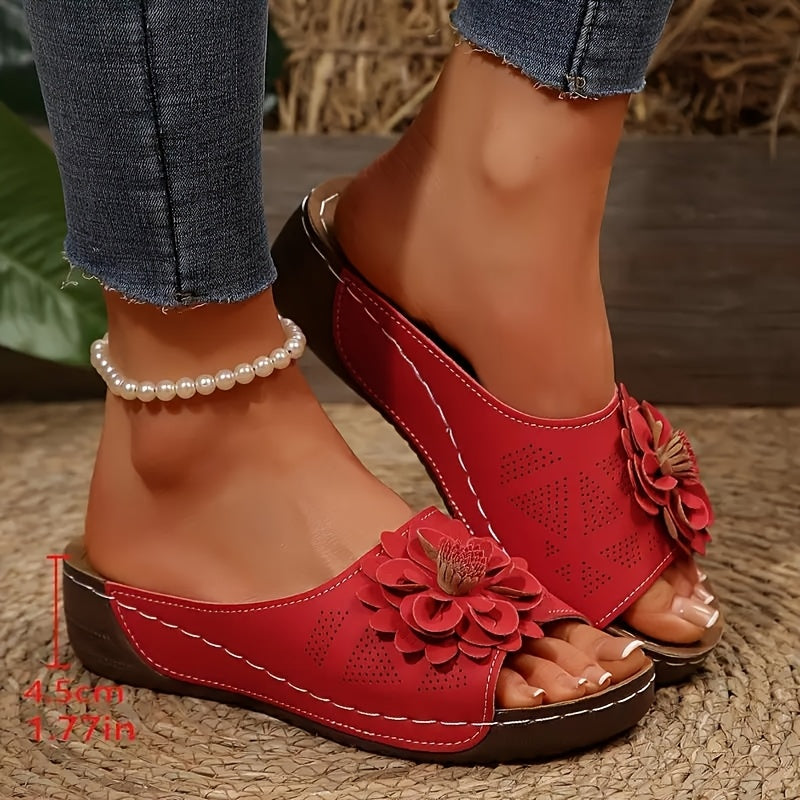 Women's Summer Floral Slide Sandals Open Toe Slip-On Non-Slip Rubber