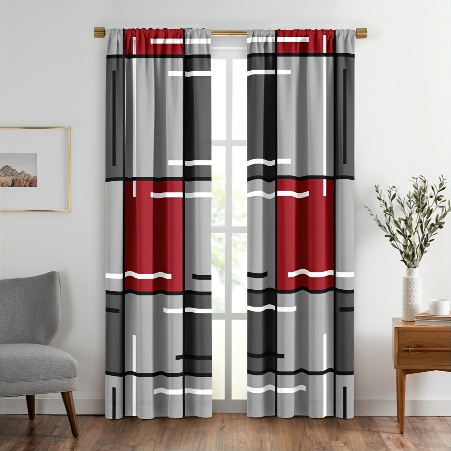 Set of 2 Plaid Pattern Curtains for Bedroom and Living Room Window Drapes