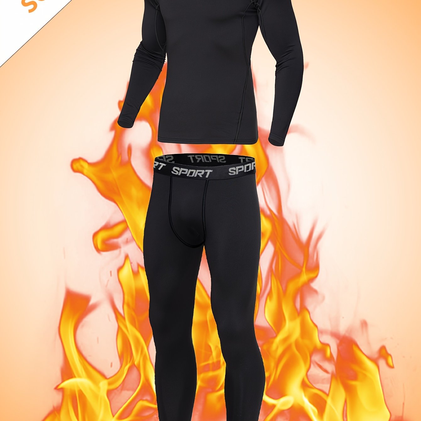 Erkaklar uchun sport, ochiq havoda faoliyatlar va qish kiyimlari uchun iliq ichki kiyim to'plami. Uzoq qo'lqopli yumaloq bo'yinli yuqori va pastki qismlarni o'z ichiga oladi.