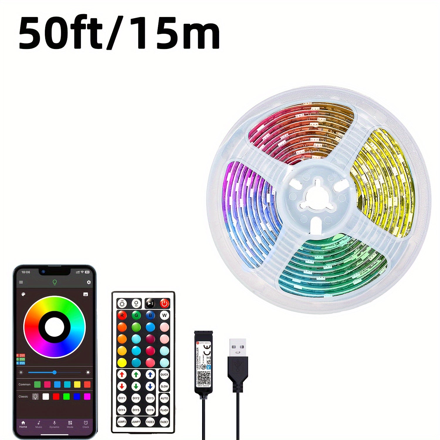 LED RGB Strip Lights 91cm-30m with Remote and App Control for Bedroom Home Decoration