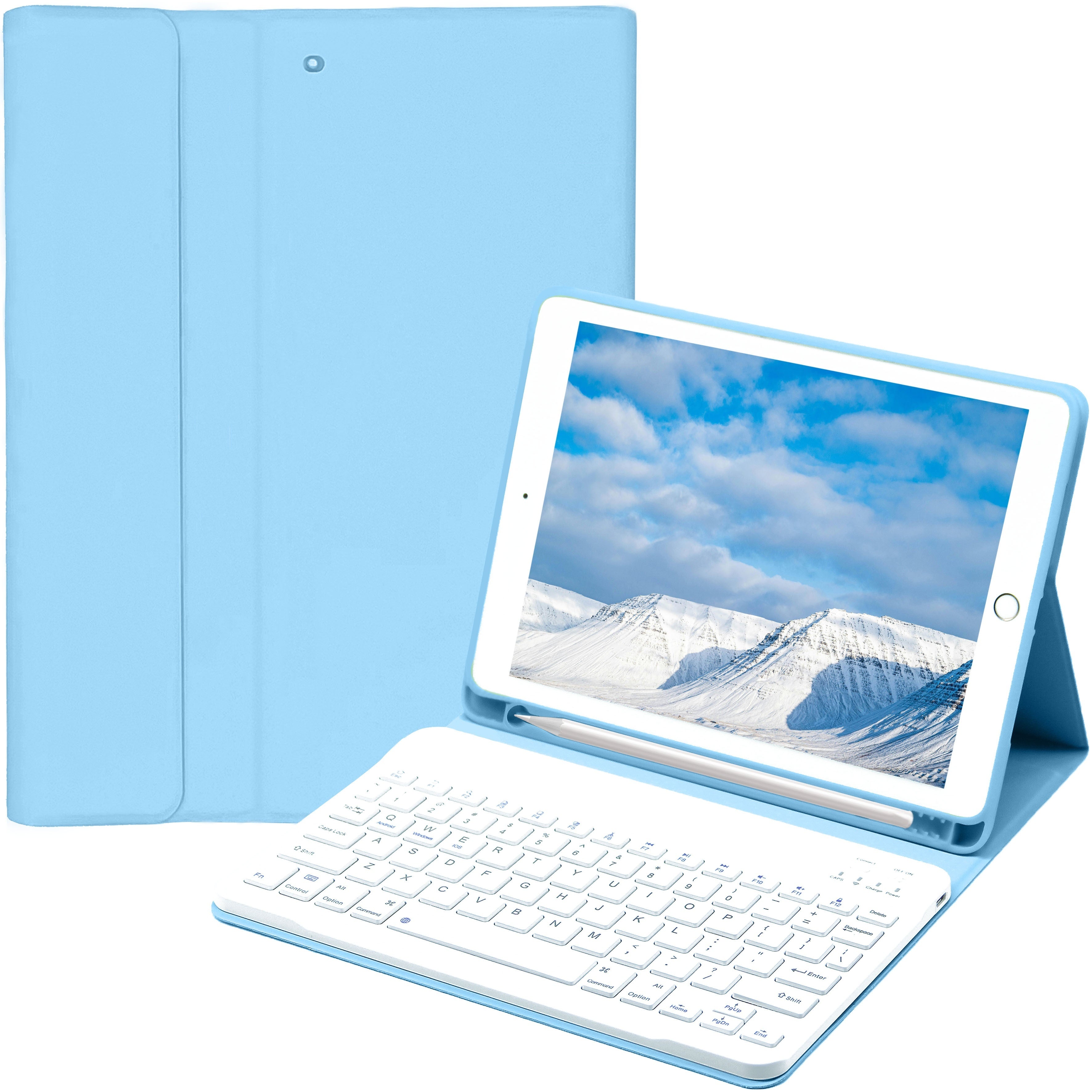 Funda con teclado para iPad Air 1-5, 5ª-10ª generación, Pro 11/12.9 pulgadas con teclado inalámbrico desmontable y soporte para lápiz