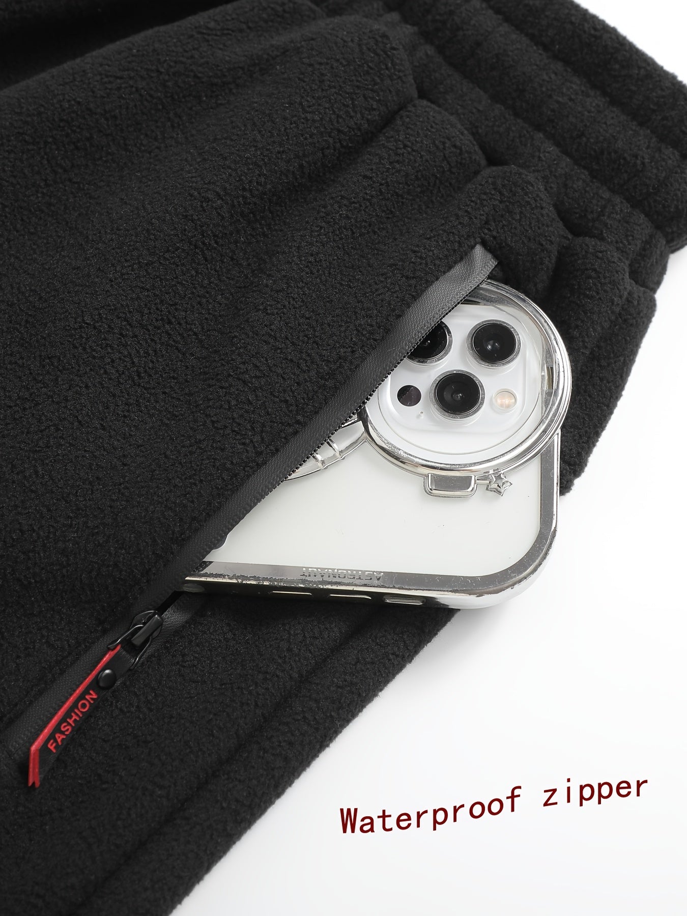 Pantalones jogger de felpa gris para hombre, con cremallera impermeable y bolsillos laterales, ropa casual de invierno para deportes