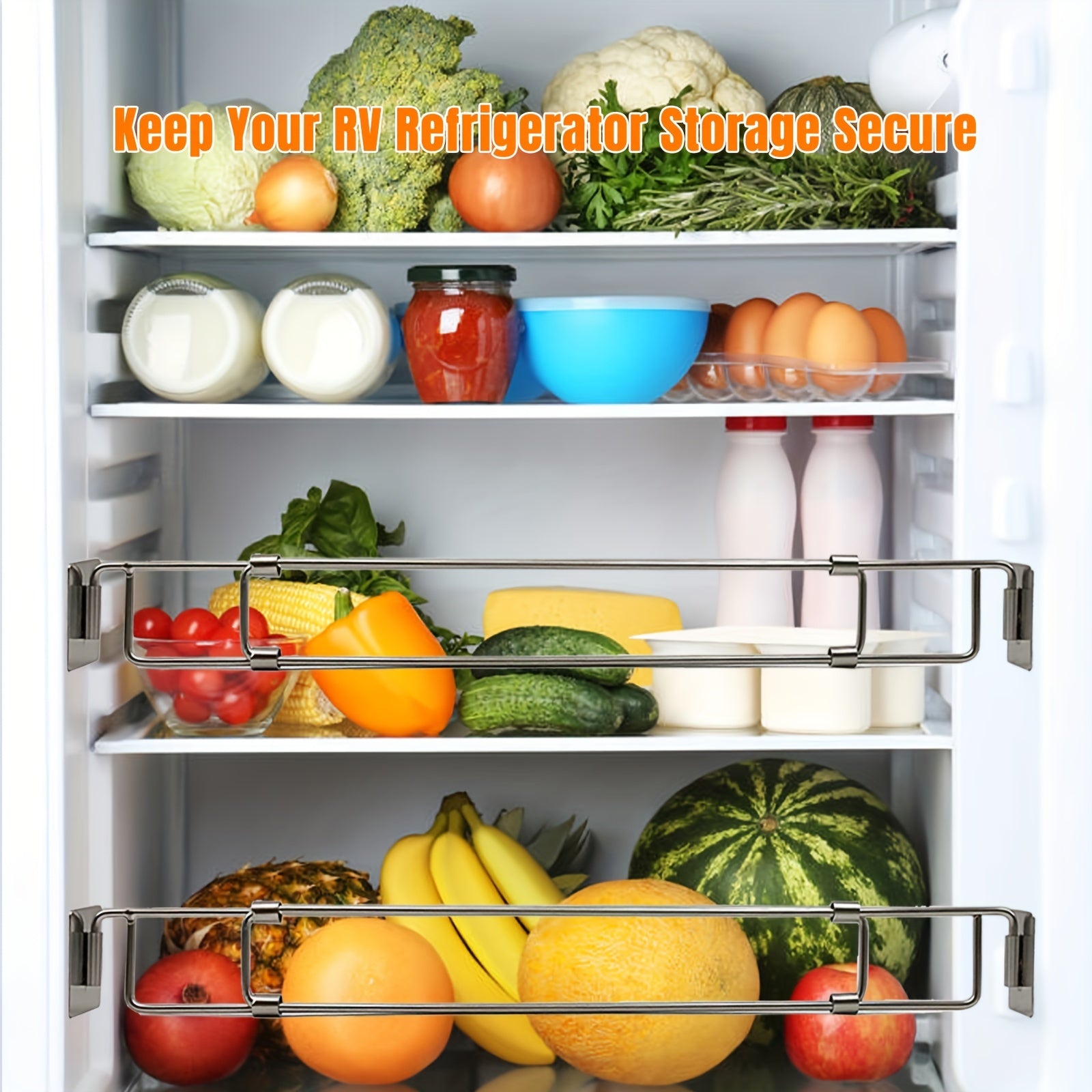 Stainless Steel RV Refrigerator Secure Bar Adjustable Fridge Barrier 31.75-57cm