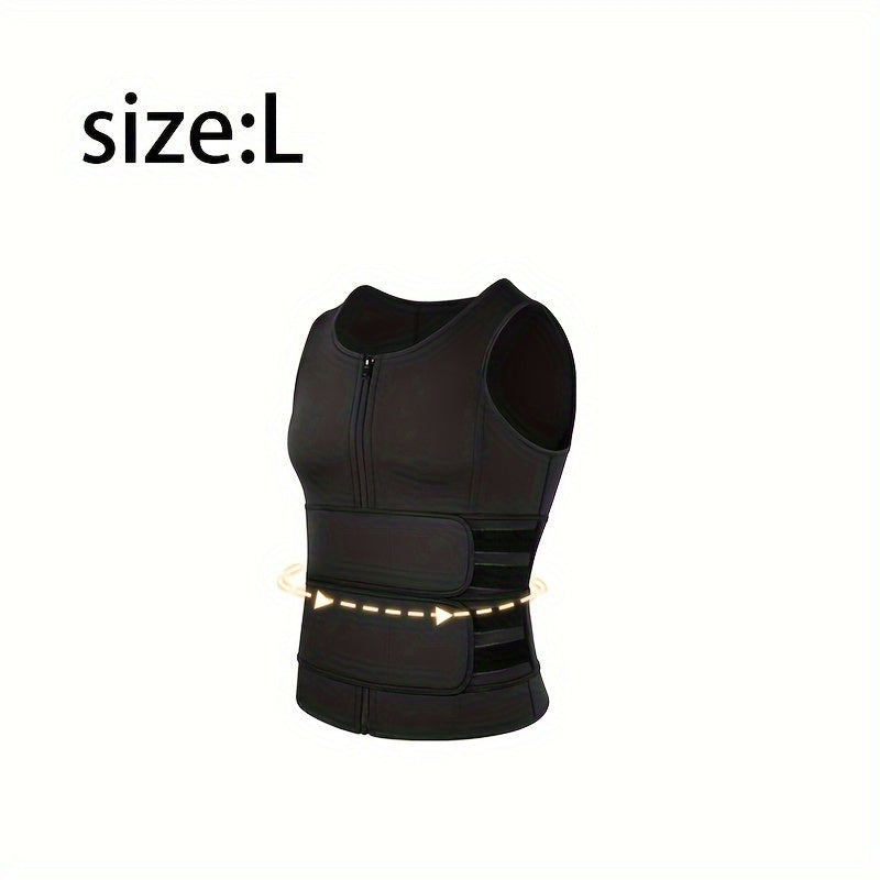 Men's Neoprene Sauna Zip-Up Training Vest with Waist Straps