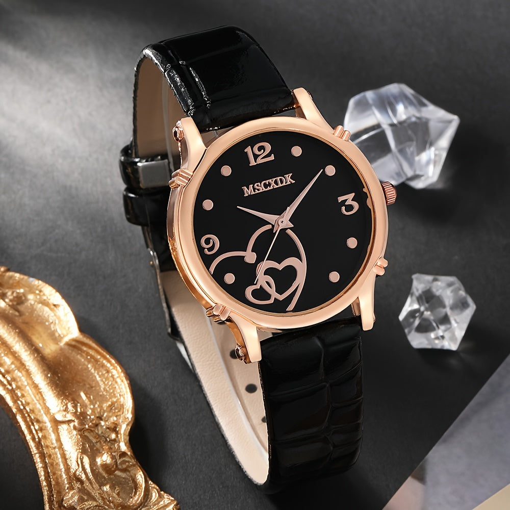 Women's Leather Watch Set with Wallet and Glasses, Quartz Dress Watch