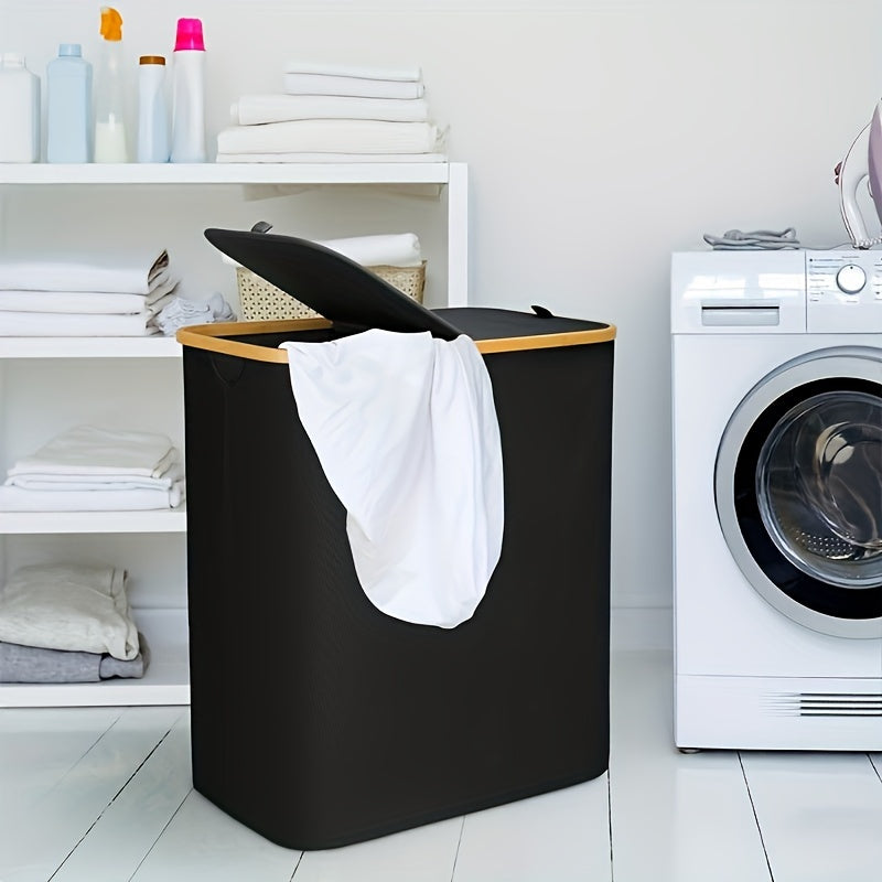 Gran cesta de lavandería con doble tapa abatible de 150L, organizador de ropa plegable