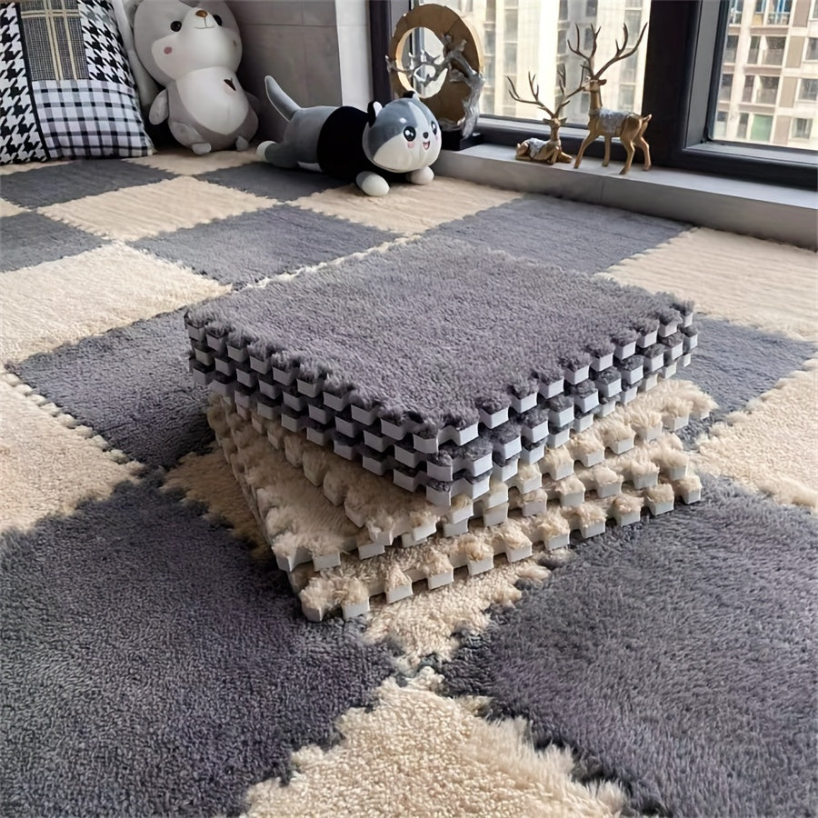 20pcs Indoor Carpet Tiles Full Coverage Washable Non-Slip Floor Rug 29.97cm Polyester EVA