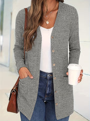 Plus Size Women’s V-Neck Long Sleeve Cardigan Solid Color Loose Fit Autumn Winter