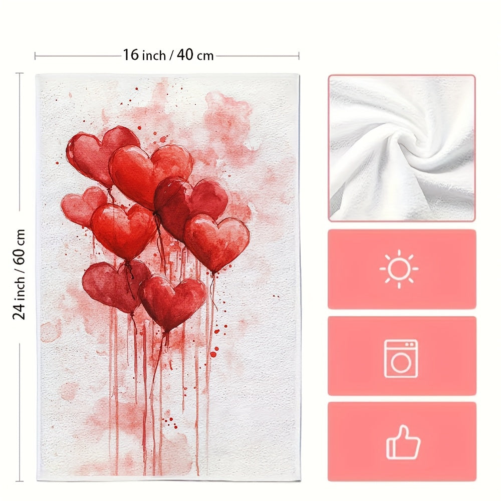 Набор из 2 красных сердечек из полиэстера кухонных полотенец 40x60 см впитывающих, моющихся в машине