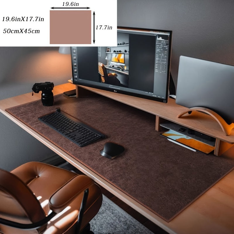 Dual-Sided Faux Leather Desk Mat Brown Rectangular Mouse Pad for Office Gaming Writing